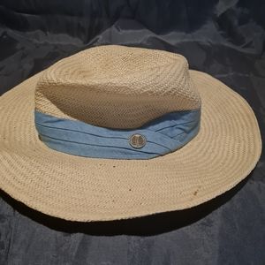 Cubavera Fedora Men's 100% Straw / Paper Hat with Light Blue band and Pin Logo